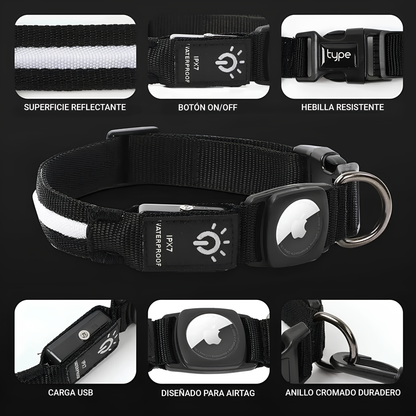 Collar Impermeable con Luz LED y Soporte para AirTag