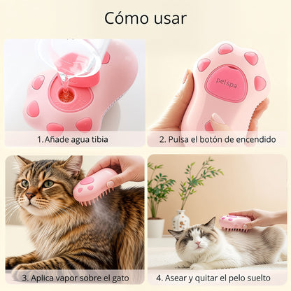 Cepillo de Vapor 3 en 1 para Gatos – Desenreda, Limpia y Masajea