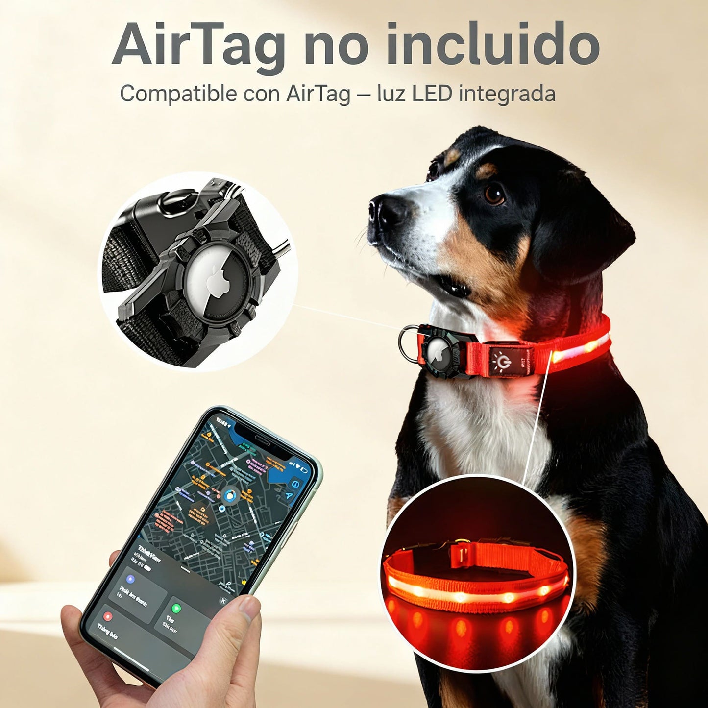 Collar Impermeable con Luz LED y Soporte para AirTag