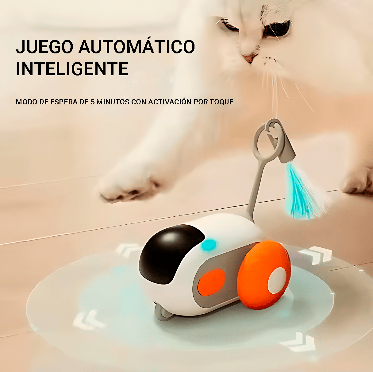 Coche interactivo para gatos mostrando el modo de espera de 5 minutos