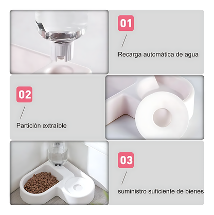 Comedero y fuente automática para mascotas mostrando más características y funcionalidades