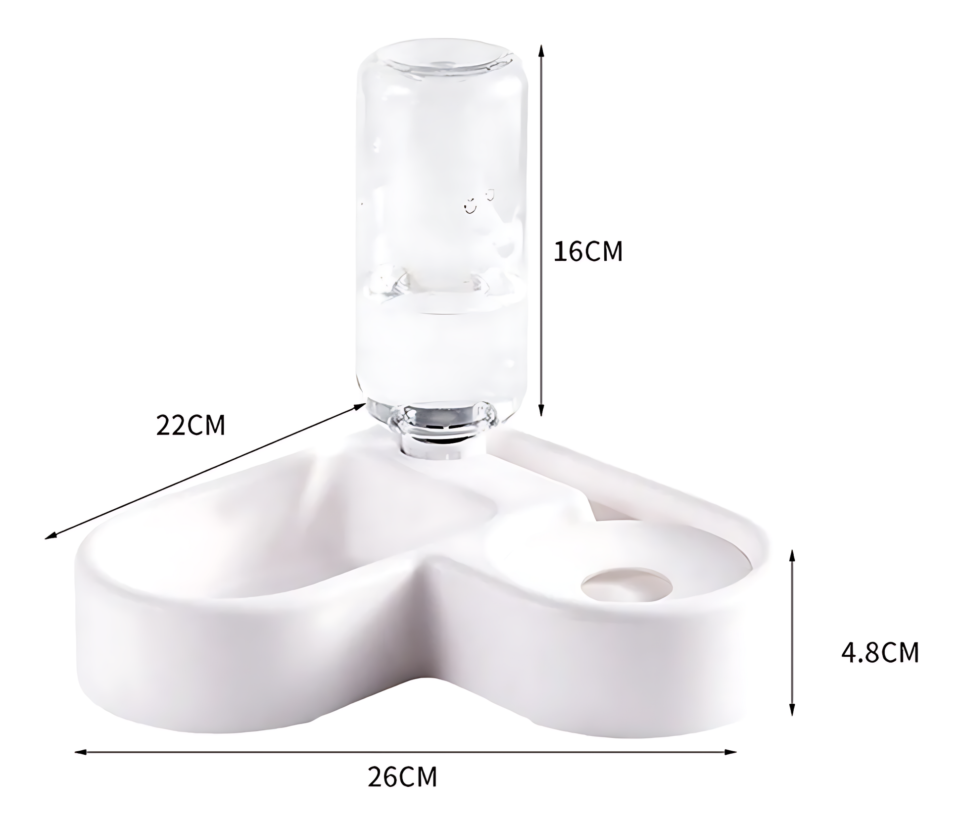 Comedero y fuente automática para mascotas mostrando su tamaño