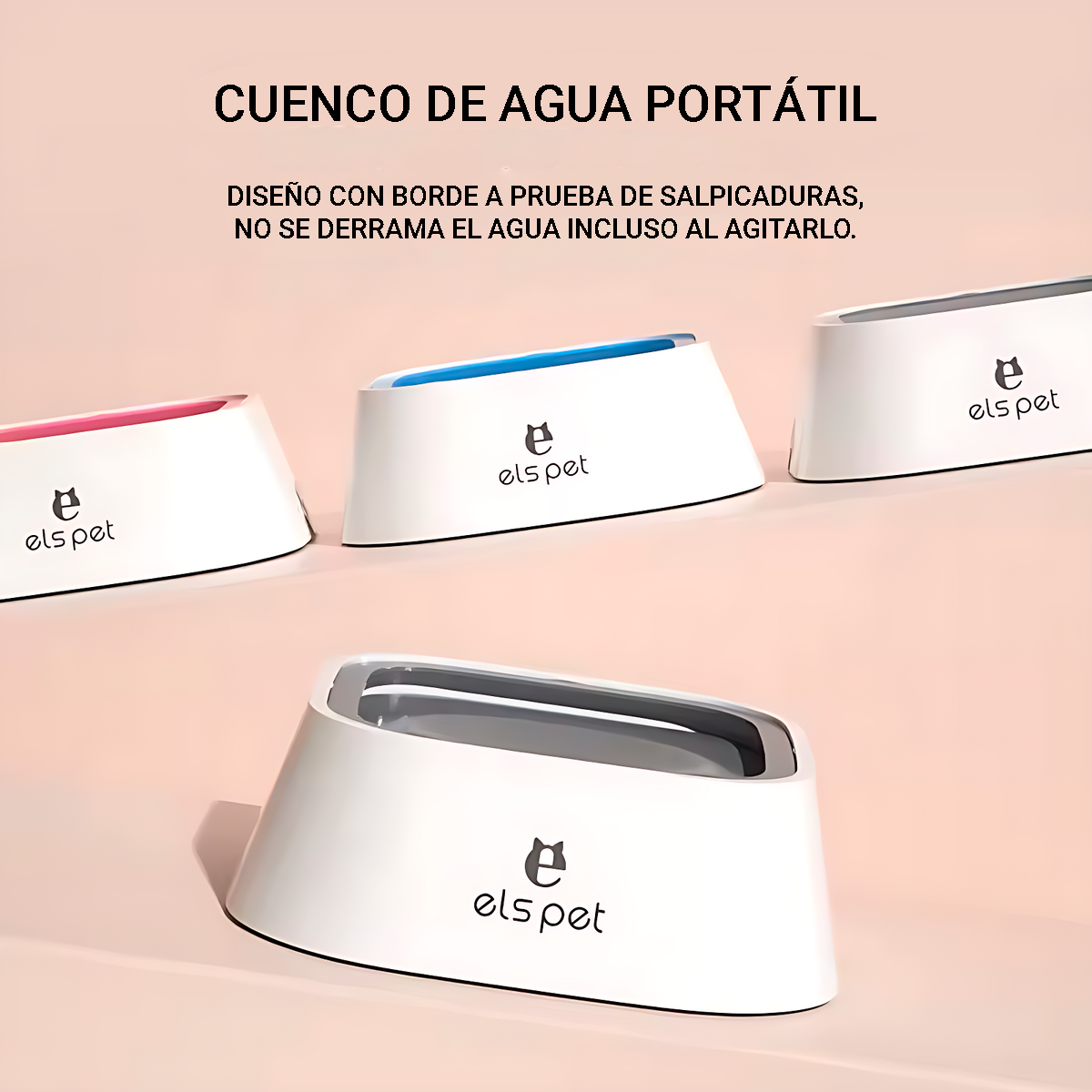 Fuente de agua flotante para perros mostrando las 4 opciones de color disponibles