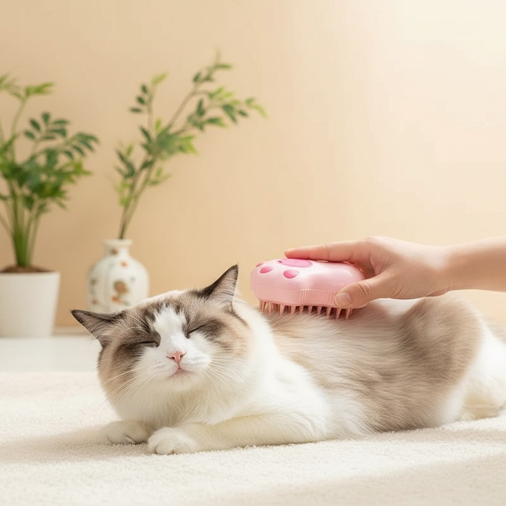 Cepillo de Vapor 3 en 1 para Gatos – Desenreda, Limpia y Masajea