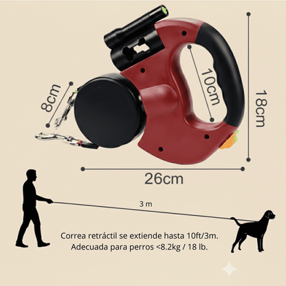 Correa Doble para Perros con Linterna y Dispensador de Bolsas
