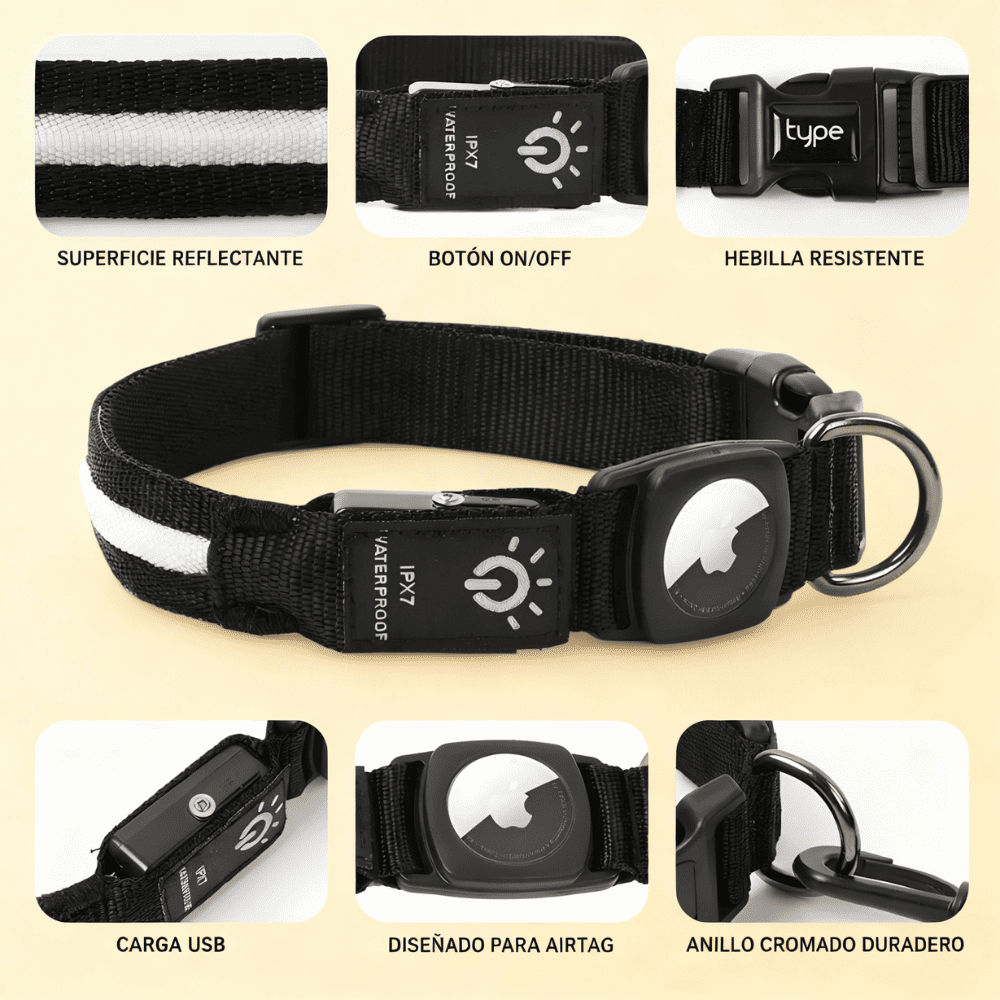 Collar Impermeable con Luz LED y Soporte para AirTag