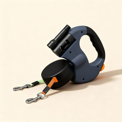 Correa Doble para Perros con Linterna y Dispensador de Bolsas